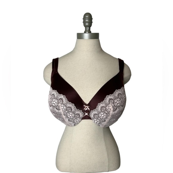 Cacique Lane Bryant Burgundy Pink Full Coverage Lace Plus Size Bra 38DDD - Picture 2 of 9